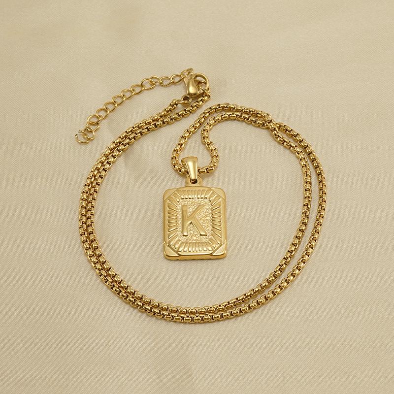 Unisex 18K Titanium Steel A-Z Letter Pendant Necklace with Square Pearl Chain