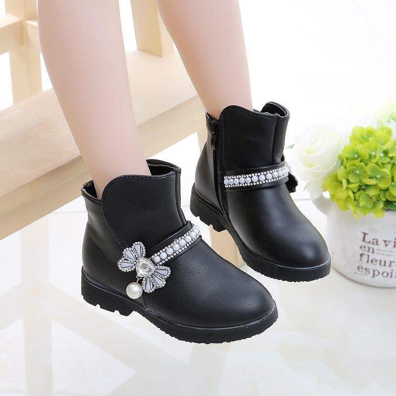 Mädchenschuhe Stiefel Kinder Kurzstiefel Herbst und Winter 2025 neue Baumwollstiefel Prinzessin zwei Baumwollschuhe Samt warm Spitze Kaninchen