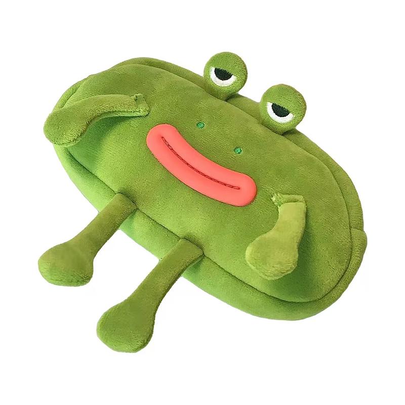 Green Frog Pencil Case Big Eyes, Big Mouth Soft Plush Pencil Case Fluffy Surface Zippered Pencil Case Pencil Case