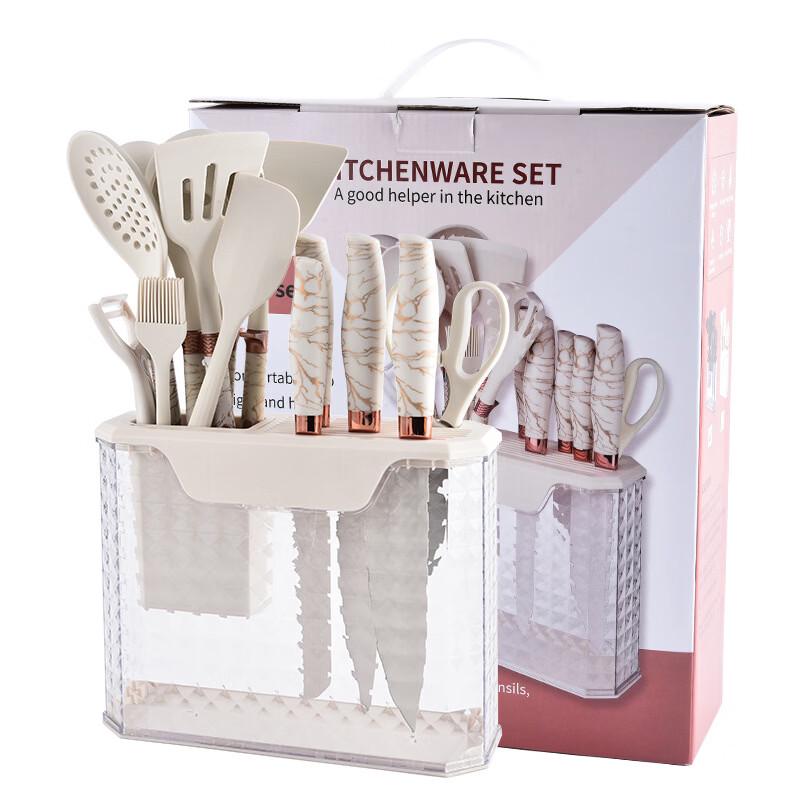 Abay 16-teiliges Silikon Küchenutensilien- & Messerset mit Aufbewahrung