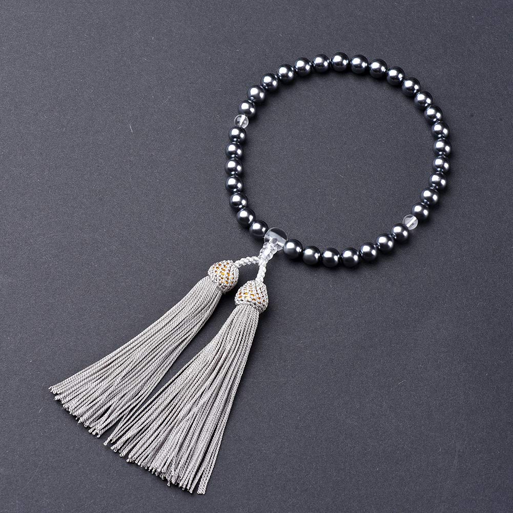 Women's Hanadama Pearl Prayer Beads with Magnetic Closure and Black Shell Pearls, Includes Prayer Bead Bag