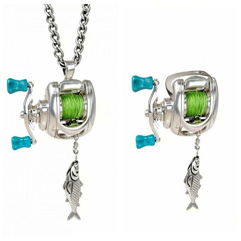 Collarbone Chain Luxury Fishing Reel Necklace Detachable Rotatable Fishing Reel Ring High-end Silver Men Neck Pendant Daily