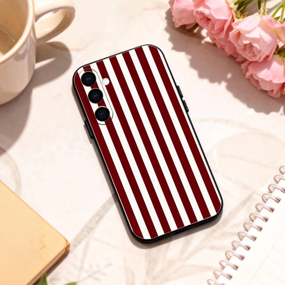 B-Burgundy White Stripe    phone Case For Samsung Galaxy A73,A72,A71,A70,A53,A52,A51,Others Soft Black Shell
