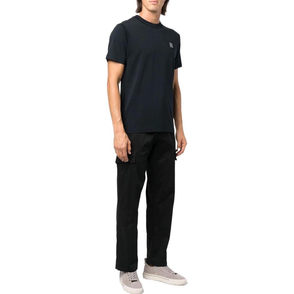 STONE ISLAND FW22 Solid Color Label Crew Neck Short Sleeve T-Shirt Men Tops Navy-Blue 771523742-V0020