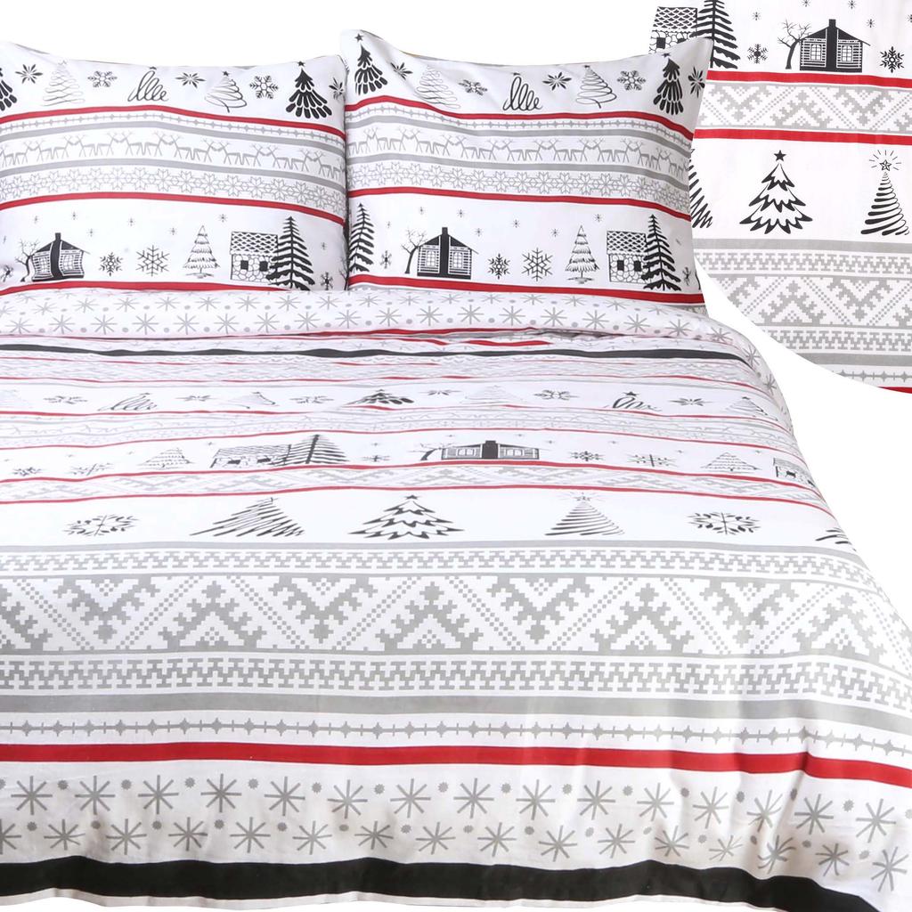 Christmas bedding 180x200 COTTON FLANNEL WITH FLUFF, Christmas trees, gray background