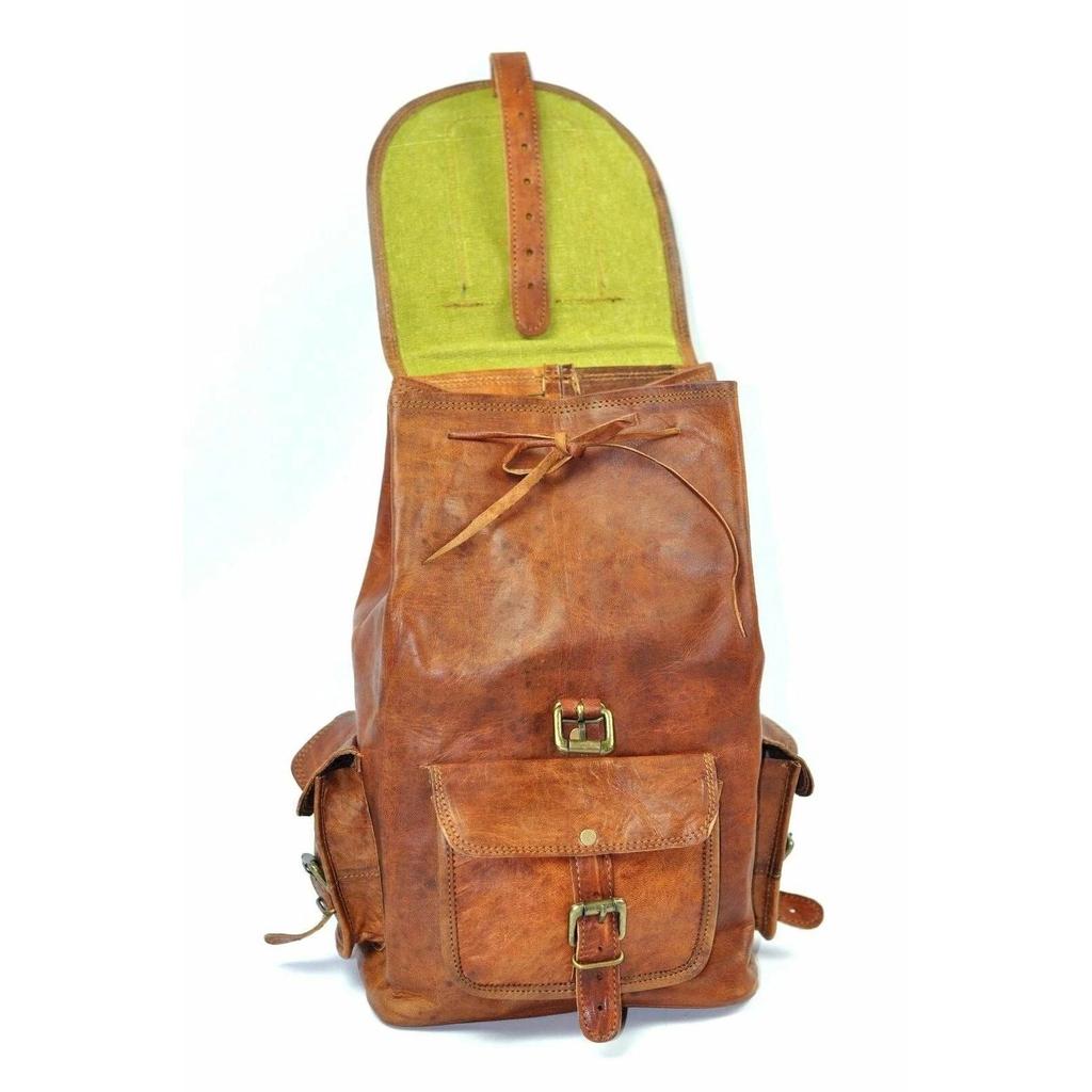Leather Bag Vintage Backpack Genuine Rucksack Laptop Travel Men's Brown New Real
