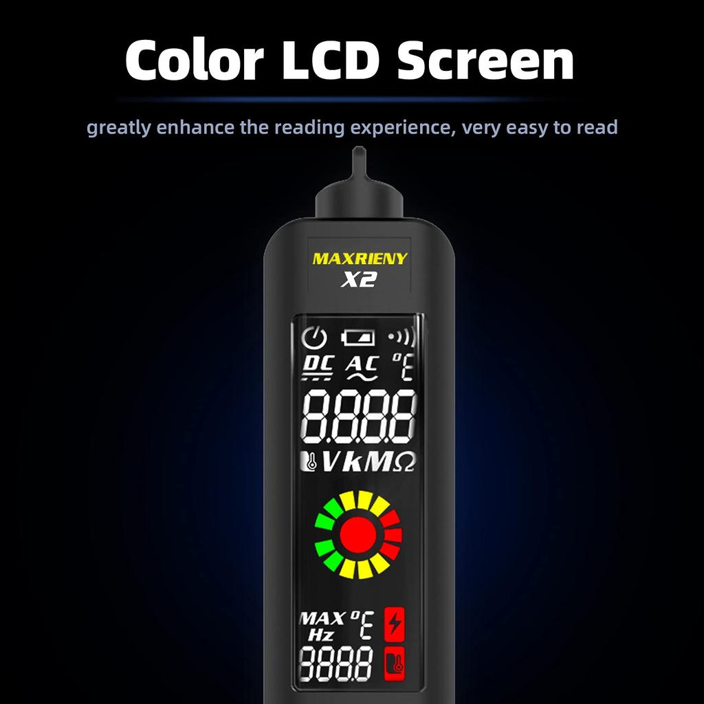 MAXRIENY Voltage Tester with Color Integrated Infrared Thermometer and Multimeter for and BBQ 3-Line Screen, Automotive, Home, Cooking,