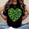 Heart Shape Clover Pattern T Shirt Casual Wear For St Patrick's Day Celebration