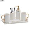 Gilded Ceramic Bathroom Accessories Set Portable Soap Dispenser Mouth Cup Toothbrush Holder Soap Dish Tray Bathroom Supplies
