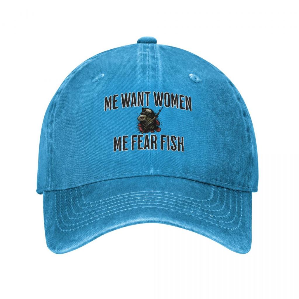 Me Want Women Me Fear Fish Baseball Cap Winter Hats for Unisex Funny Hat Sunscreen Kids Hat Golf Wear Unisex Womens