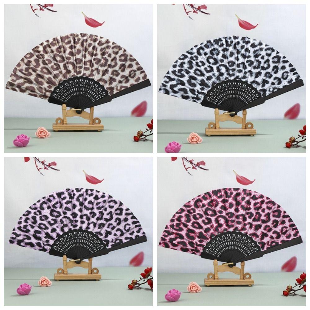 Cloth Hand Fold Fan Leopard Print Dance Fan Portable Performance Fan  Performance Decor