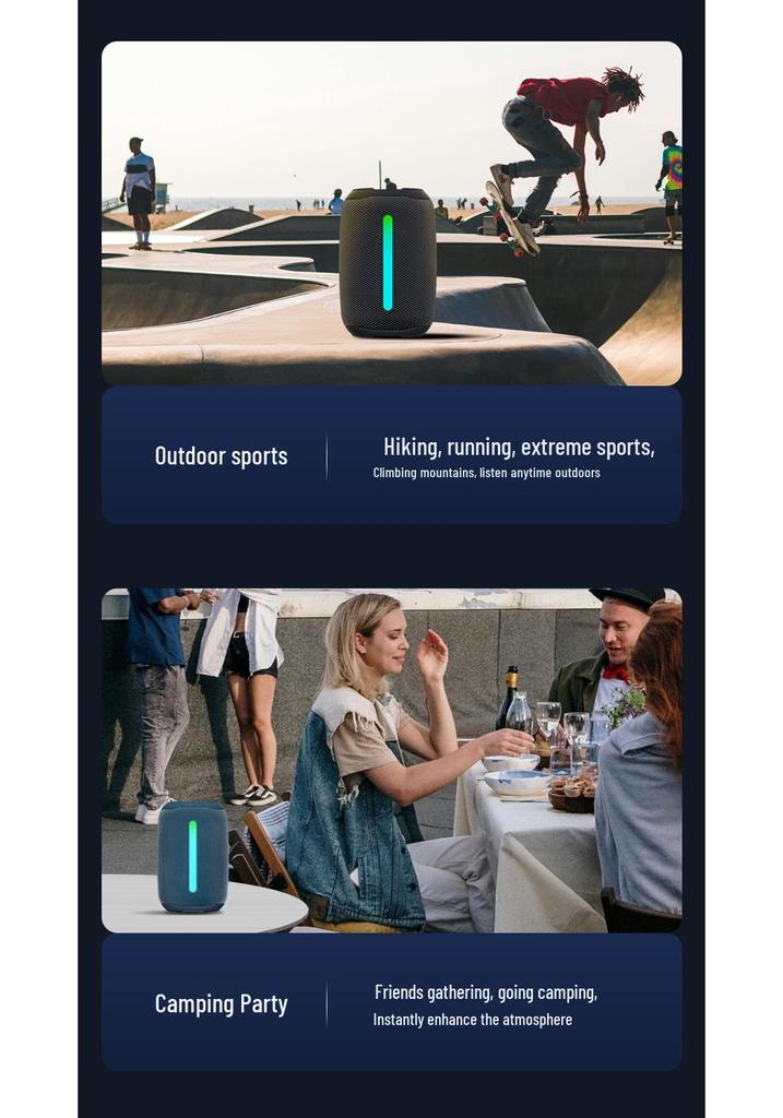 Portable Waterproof Bluetooth Speaker with High-Quality Sound, Colorful Lights, Ideal for Outdoor Parties.