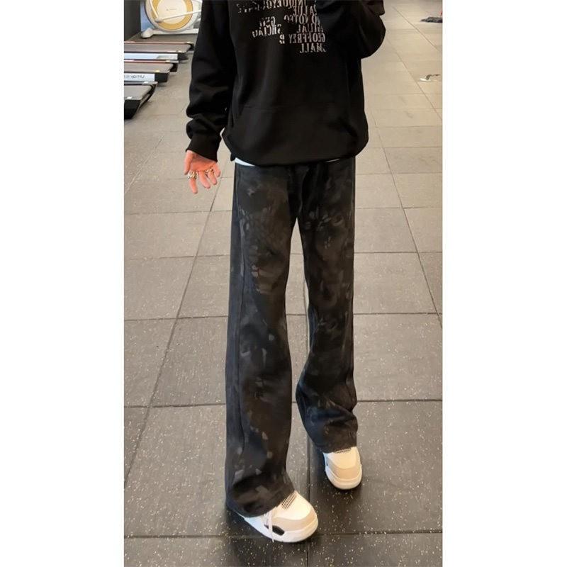 Mens Vintage Camo Flared Jeans Slim Fit Cargo Pants Casual Denim Trousers
