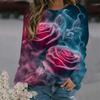 Spring and Autumn Round Neck Rose Flower 3D Printed Top Fashionable Casual Long Sleeved Women's T-shirts