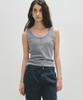 NOIRER FOR WOMAN Textured Henley Neck Sleeveless T-Shirt (Melange Grey)