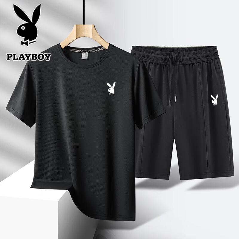 PLAYBOY Men's Summer Quick-Dry Sports T-Shirt & Shorts Set
