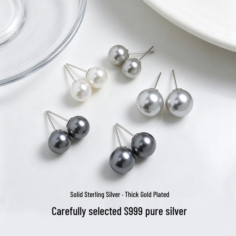 999 Sterling Silber Perlenstecker Ohrringe für Damen – High-End, Starker Glanz, Perfekt Rund Shi Family Jewelry
