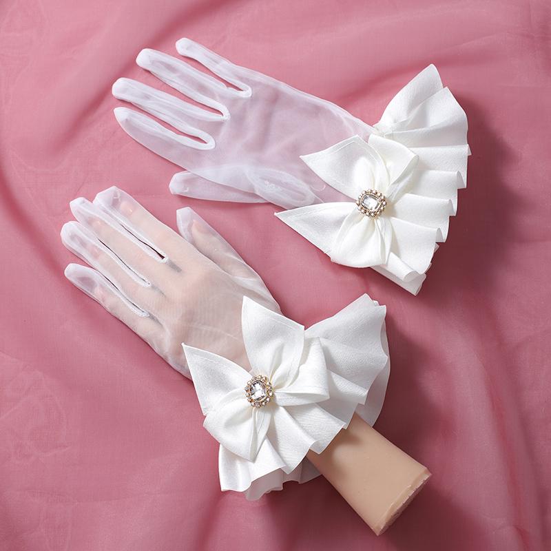 Nya superälvliknande vita spets tyll långa bröllopsfoto grossist handskar