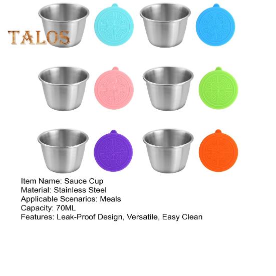 1/6Pcs Dipping Cup Stainless Steel Sauce Cup with Leakproof Lid 70ml Reusable Condiment Container for Lunch Boxes Picnics