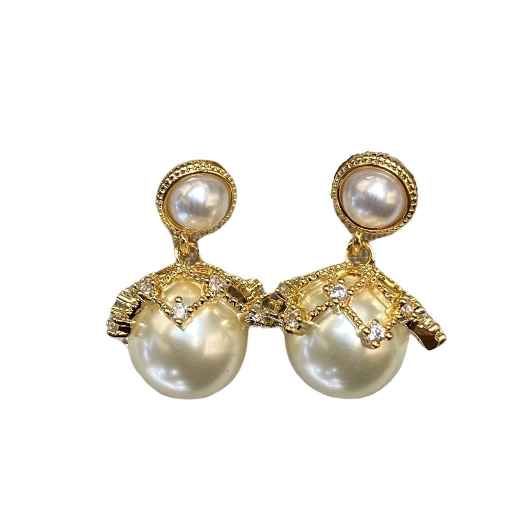 Alison luxusní krajkové náušnice: Dámská síťovina s diamanty a perlou, puzetky ze stříbra 925