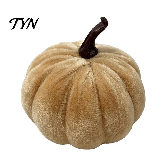 Velvet Stuffed Pumpkin Small Artificial Decoration, Fall Thanksgiving Soft Seasonal Floral Scene Accents Ornament, Autumn Harvest Tabletop Centerpiece
