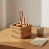 4 Compartment Organizer With Dividers Woven Rattan Container Divided Storage Container Portable Wicker Utensil Carrier