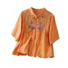 Women's Retro Loose Fit Linen Cotton Blouse With Buttons And Embroidery