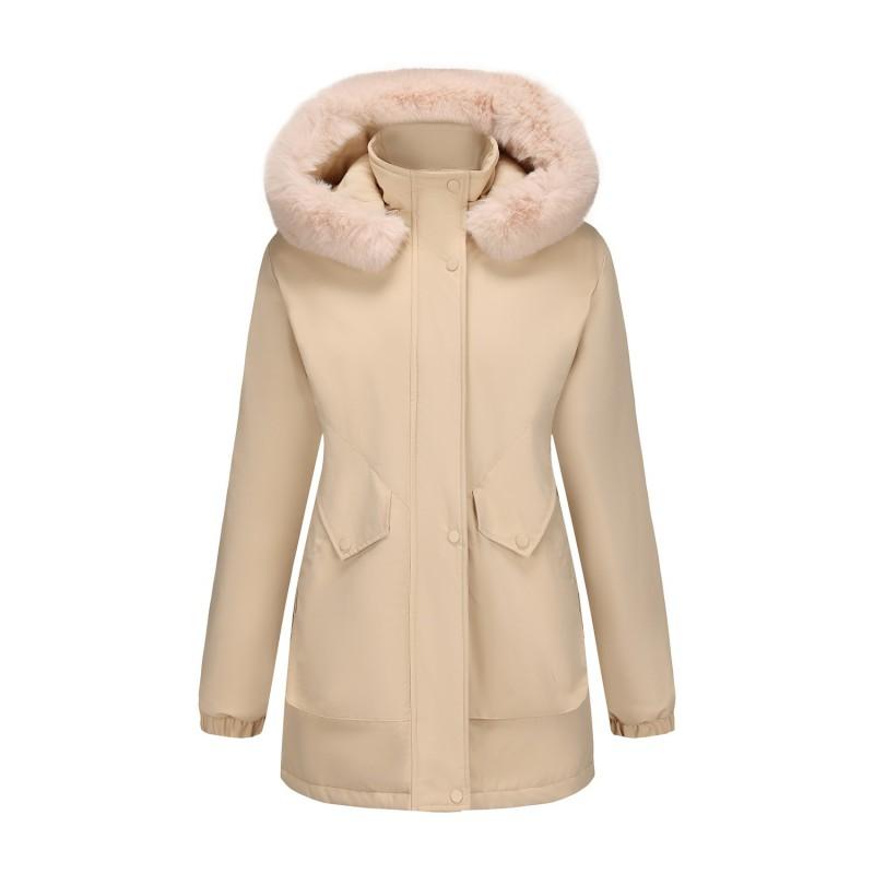 Womens Winter Long Parka Fleece Lined Cotton Coat With Faux Fur Hood Plus Size Warm Outerwear