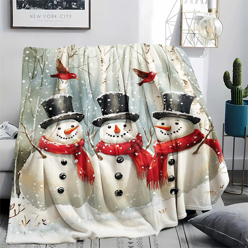 Snowmen Print Flannel Blanket, High Quality Comfortable for All Seasons, Home Decor, Warmth and Comfort, Perfect for Christmas Gifts