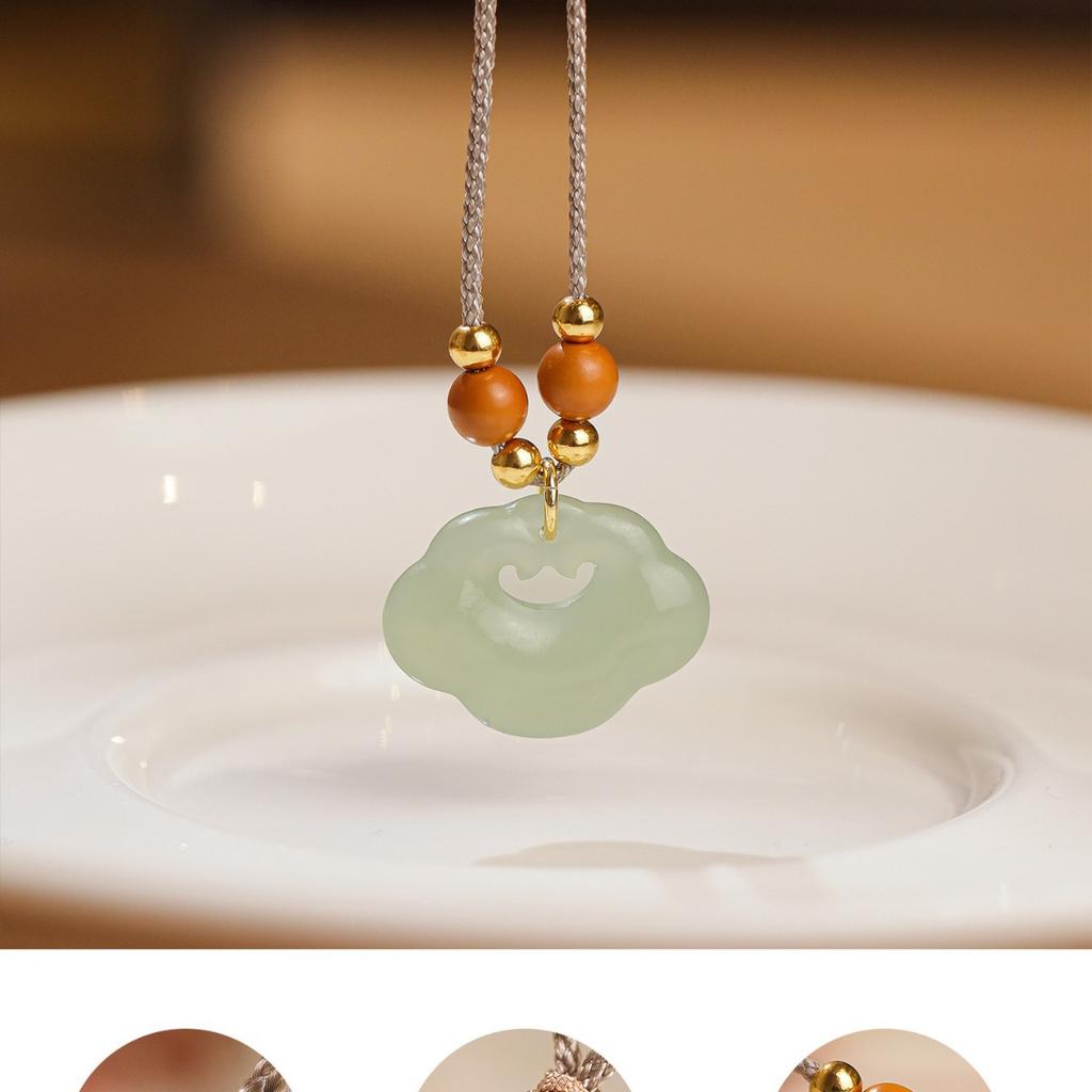 Yusuoji Natural Genuine Hetian Jade Ruyi Lock Olive Kernel Necklace Pendant - Light Luxury Niche Gift