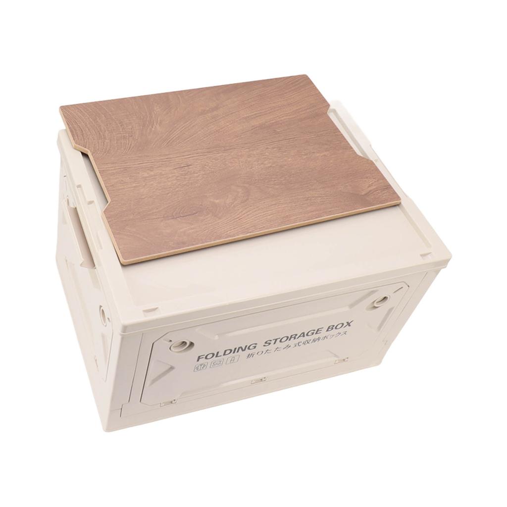Folding Camping Storage Box with Wooden Lid Collapsible Storage Bin Container with Wheels for Car Camping Picnic