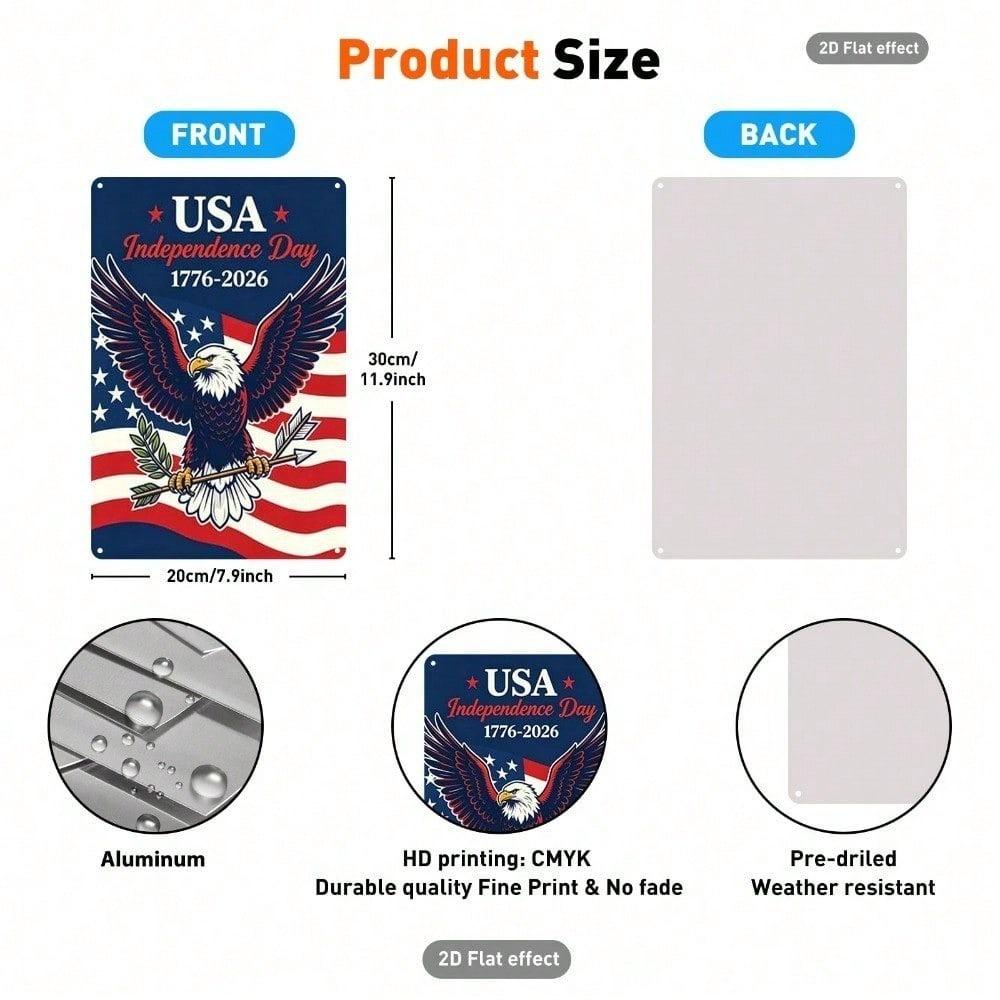 American Independence Day 1776 2026 Vintage Bald Eagle US Flag Tin Sign Retro Wall Art 20x30 Inch Home Bar Decor