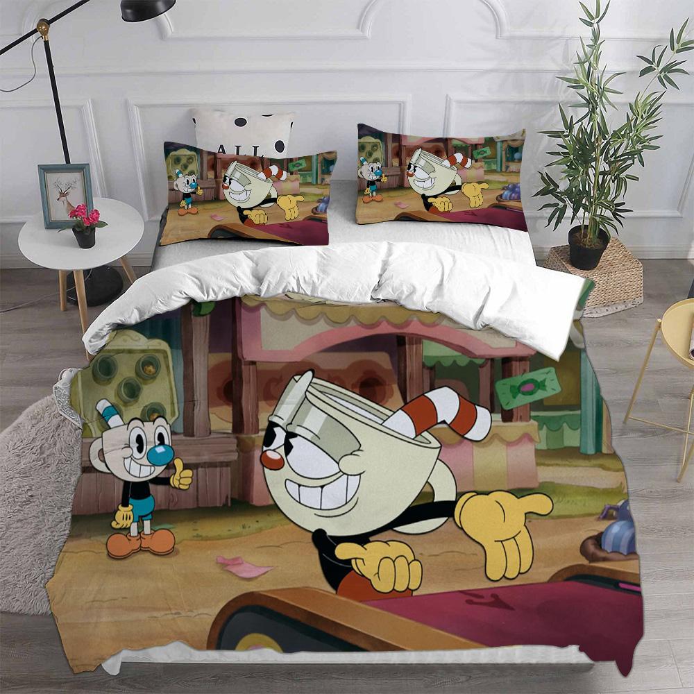 New 3D Print Game Cartoon Cuphead Bedding Sets Comforter Quilt Bed Cover Duvet Cover Pillow Case 2-3 Pieces Sets Kids Adult Size