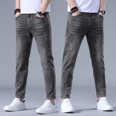 Spring and Summer Thin Men's Jeans Stretchy Slim and Straight 9-point Pants