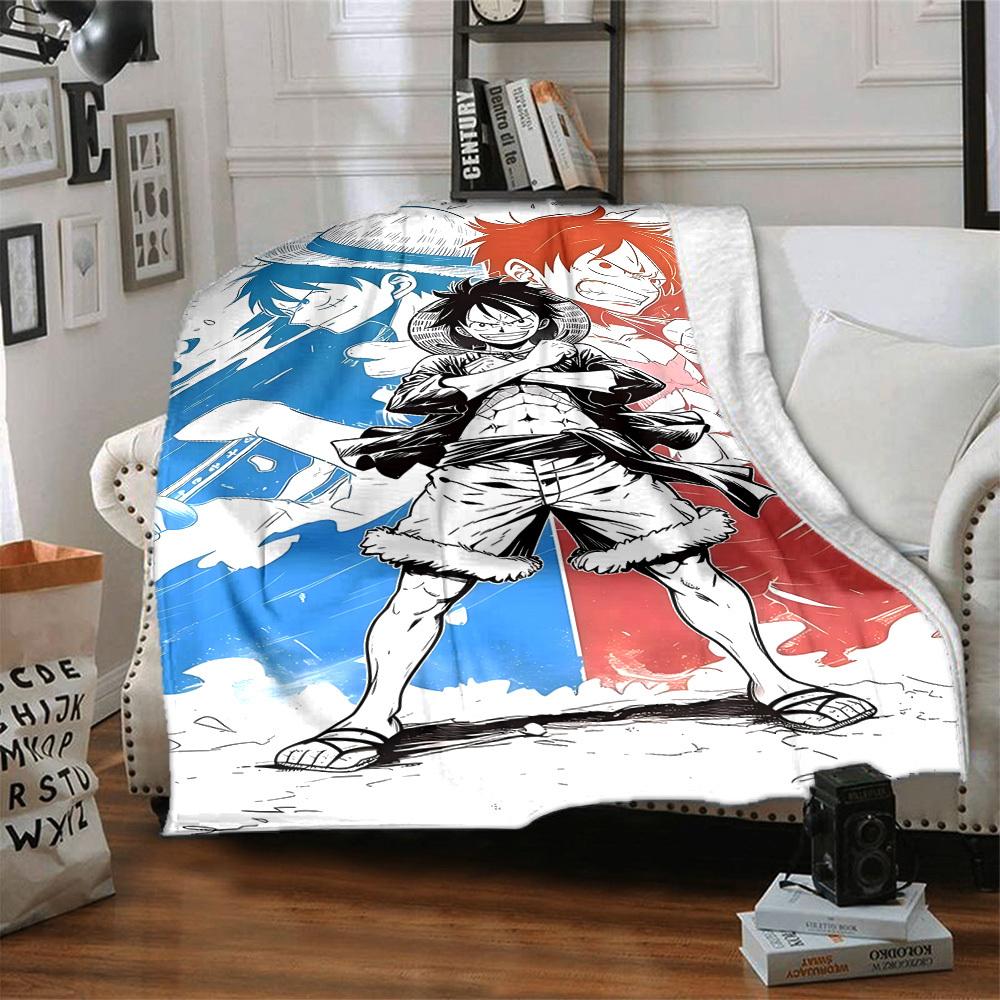 1pc Monkey D. Luffy Flannel Blanket [Cozy Throw Blanket] For Sofa, Bed, Travel, Camping, Livingroom, Office, Couch, Chair, And Bed