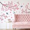 Large Cherry Blossom Wall Stickers Pink Flowers Tree Branch Birds Floral Blossom Wall Decals for Living Room Sofa TV Background