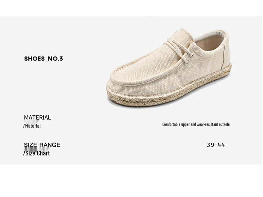 Chaussures tendance en toile de lin pour hommes - Style pêcheur décontracté à semelle en chanvre pour l'été