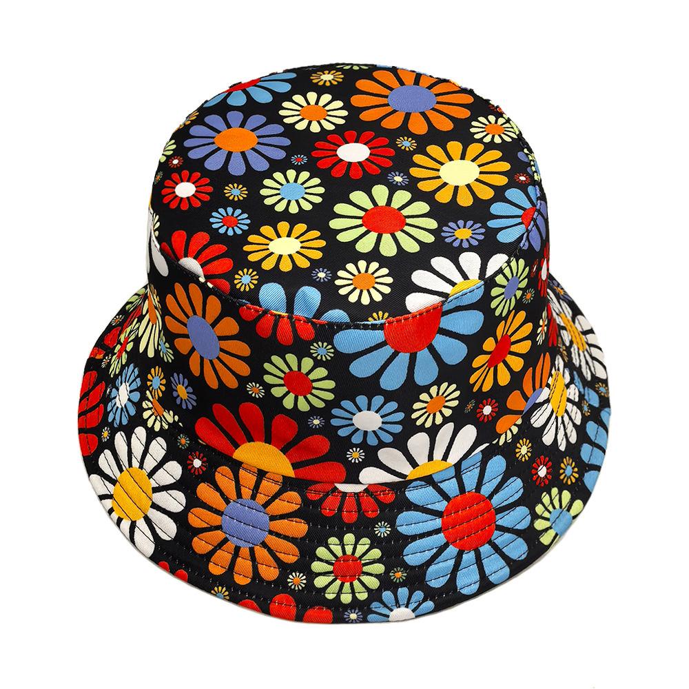 Bucket Hat Fashion Print Fisherman Hats Double Sides Flat Top Panama Caps for Men Women Reversible Outdoor Sun Hats Basin Cap