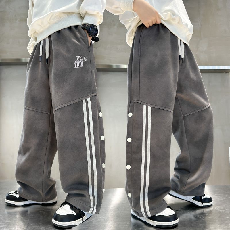 

Крутые брюки для школьников с боковой полосой, детская мода, коричневые, серые, спортивные треккинговые штаны, весна, осень, детские брюки для подростков 150