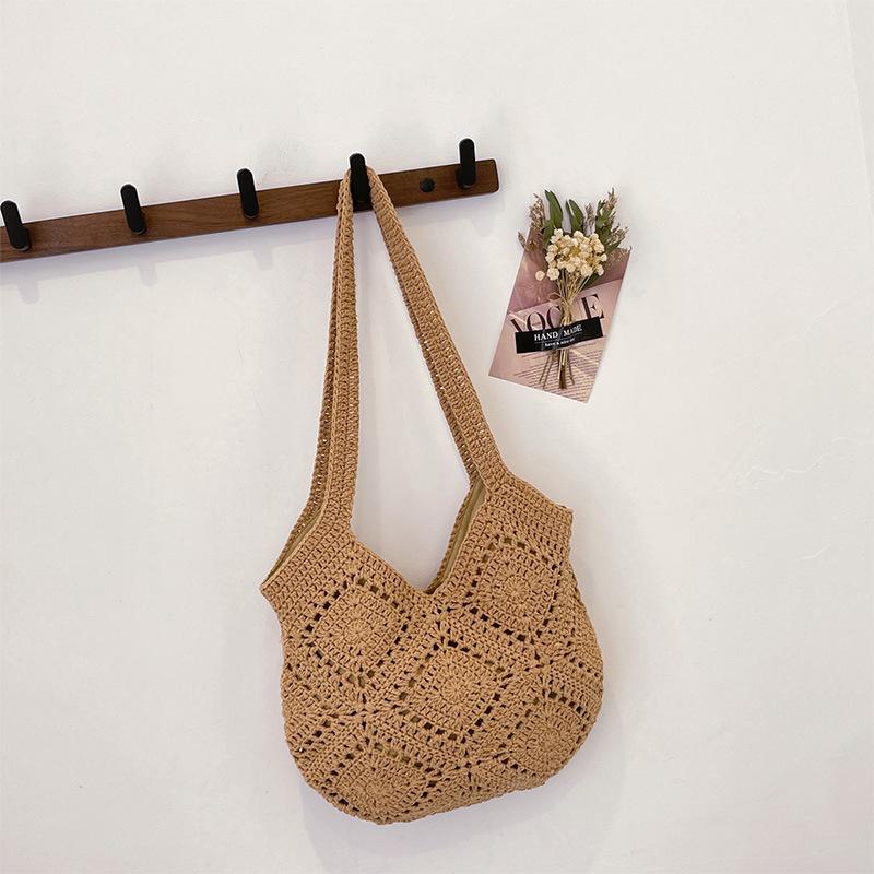 

Маленькая свежая пасторальная сумка из хлопковой веревки, мягкая тканая сумка для путешествий, универсальная модная сумка из соломенной тканой хлопковой веревки подмышкой