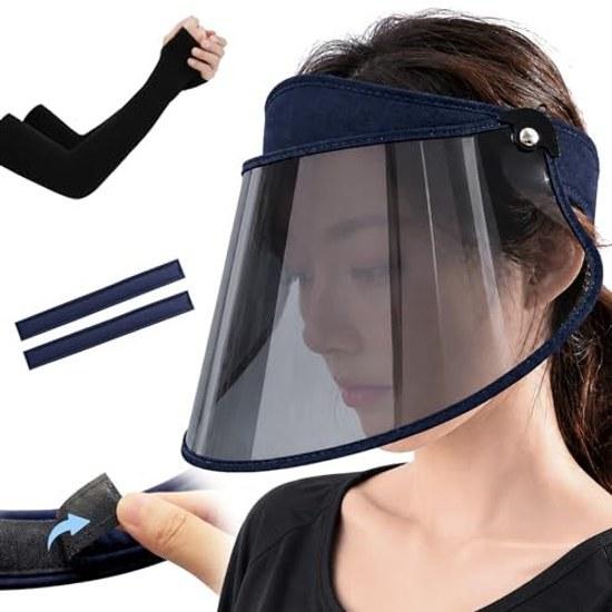 GOKEI Sun visor wide brim UV cut rate 99.9 UPF50+ washable sweat-absorbing pads 2 pieces arm covers thin band 22 levels angle adjustment bicycle long