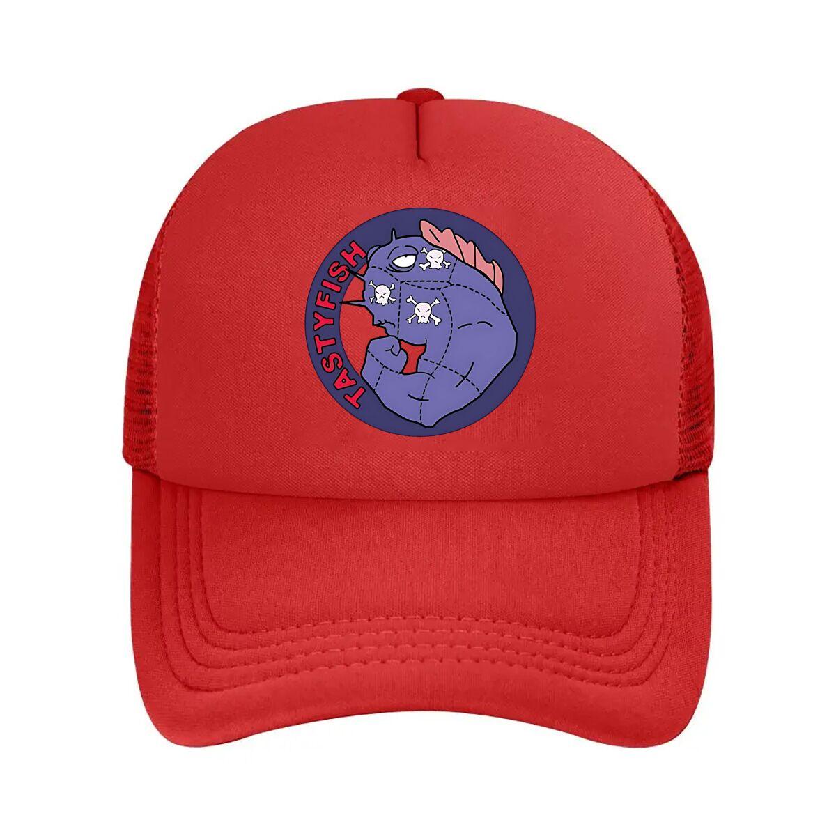 “Tasty Fish Fun, Cartoon Design” Mesh Baseball Cap One Size