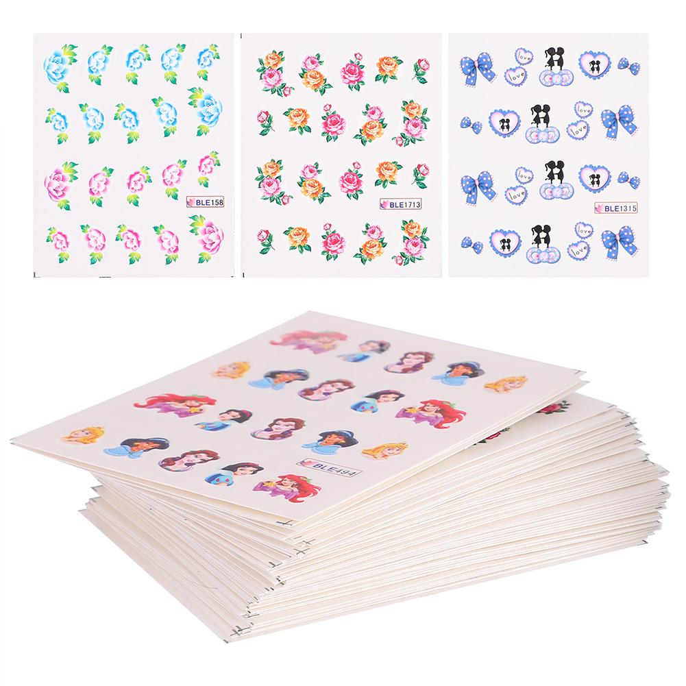 50 Ark Nail Art Overføringsklistremerker 3D Blomsterdesign Manikyr Tips Dekal Dekor