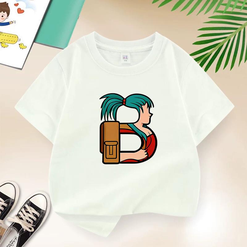 Dragon Ball Summer White Childrens Letter AW Printed Short Sleeve TShirt for Boys and Girls Cute Casual Tee Suitable As AGift