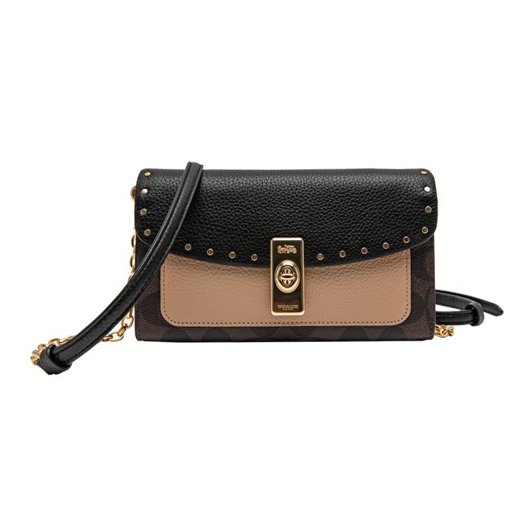 

Coach Lane Classic Logo Studded Coated Canvas And Leather Crossbody Bag Women bags Brown Gray C1723-IMS5W Basic Set (Bag+Dust Bag)