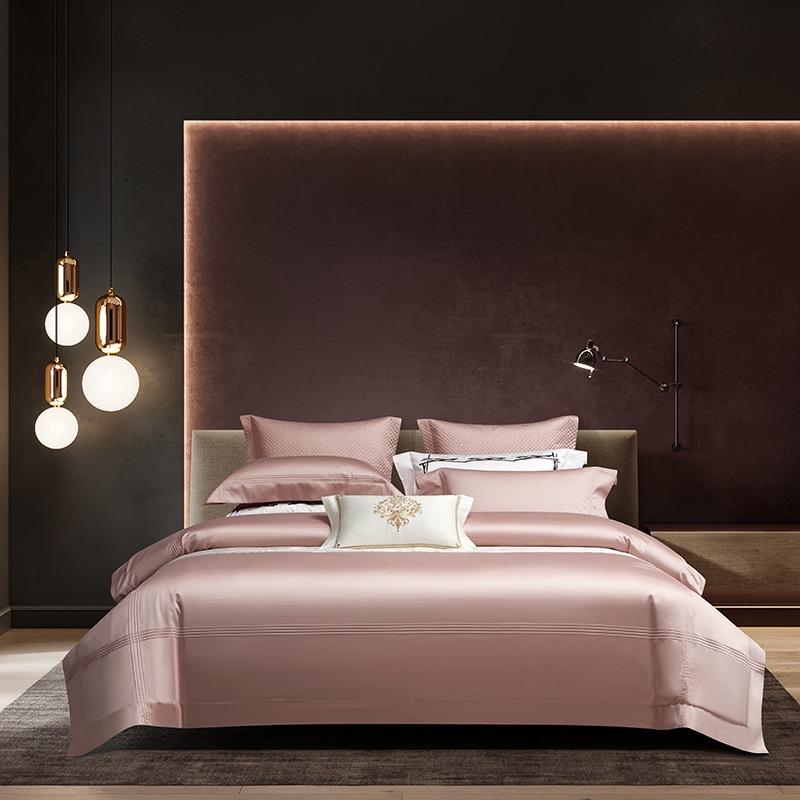 4pcs Set New Tribute Satin Craft Solid Color Tencel Bed Sheet Quilt Cover Set with 2pcs Pillowcas Skin-friendly