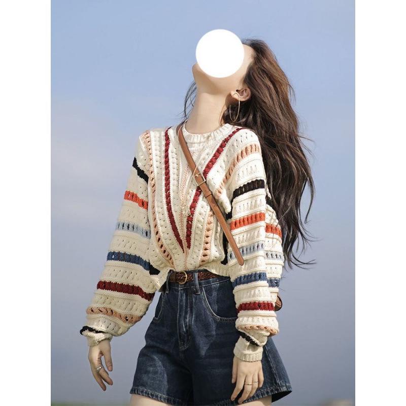 

Женская свободная трикотажная куртка в радужную полоску — корейский стиль, весна и осень 2024 г. XL [recommended 118-130 jin]