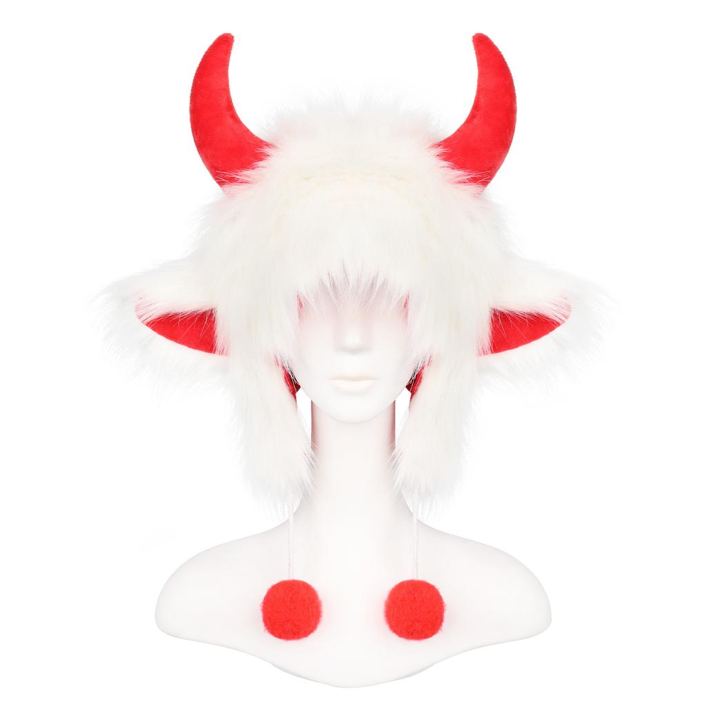 Winter Warm Hat Coral Fleece Halloween Party Hat Ear Hat Polar Fleece Bull Horn Cap For Halloween Party Womens Neck