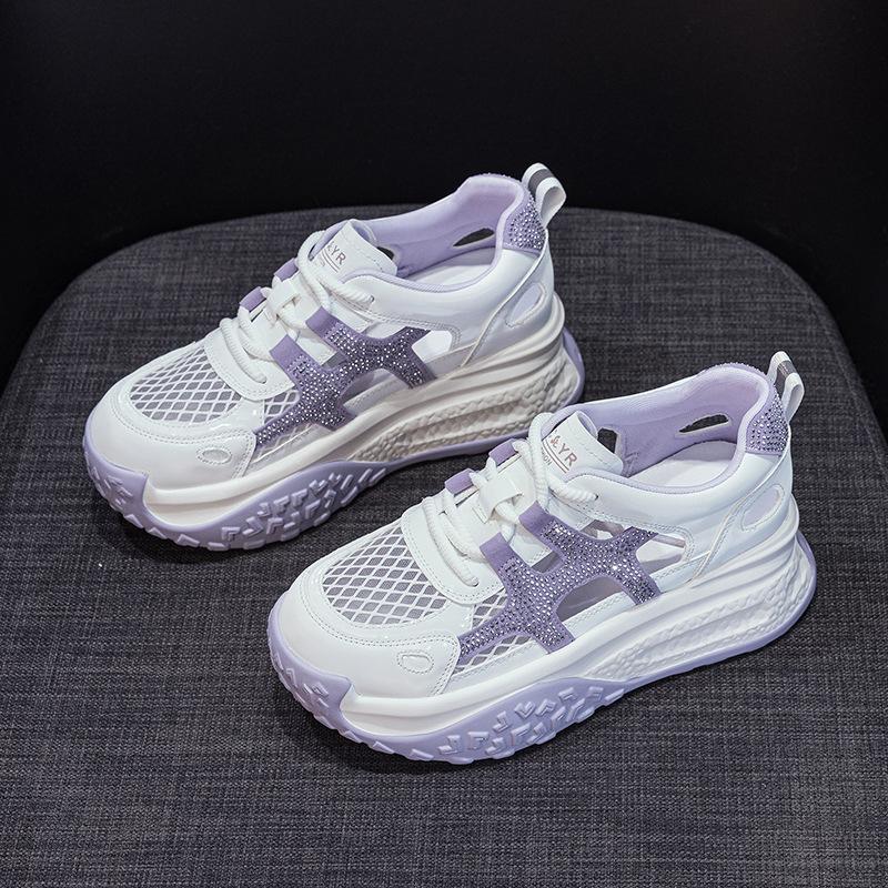 Hollow and breathable mesh dad shoes for women 2025 summer new thick-soled versatile casual sports super fire little white shoes for women