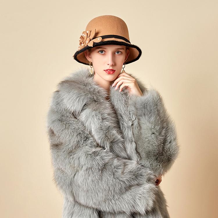 Wool Bucket Hat Ladies Autumn And Winter Leisure Basin Hat Fashion Bead Flower Felt Top Hat